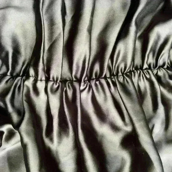 Black Satin Lace Trim Dress Ruched Slit Maxi Size 6 Miss Selfridge Casual Formal - Picture 6 of 8